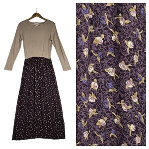 Unknown Brand Floral Maxi Dress with Taupe Knit Bodice